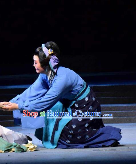 Chinese Shaoxing Opera Old Woman Laodan Costumes and Headpiece A Song of The Travelling Son Yue Opera Dress Elderly Mother Garment Apparels