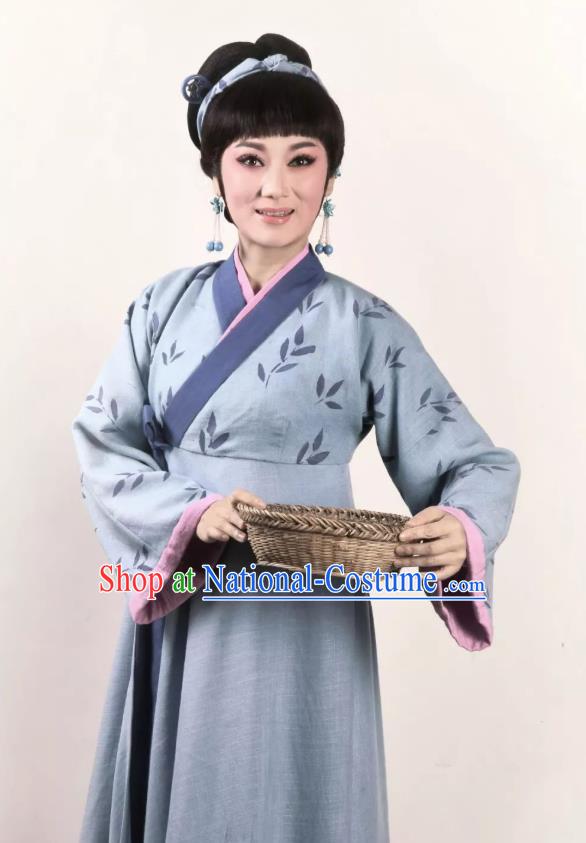 Chinese Shaoxing Opera Country Female Costumes and Headpieces A Song of The Travelling Son Yue Opera Actress Farmwife Dress Garment Apparels