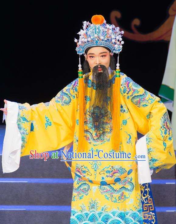 Palm Civet for Prince Chinese Yue Opera Laosheng Zhao Heng Costumes and Headwear Shaoxing Opera Emperor Garment Apparels Song Zhenzong Ceremonial Robe