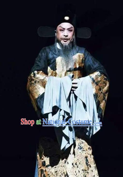 Chinese Yue Opera Official Hu Zongxian Garment and Hat Shaoxing Opera Laosheng Qing Teng Kuang Ge Minister Apparels Costumes