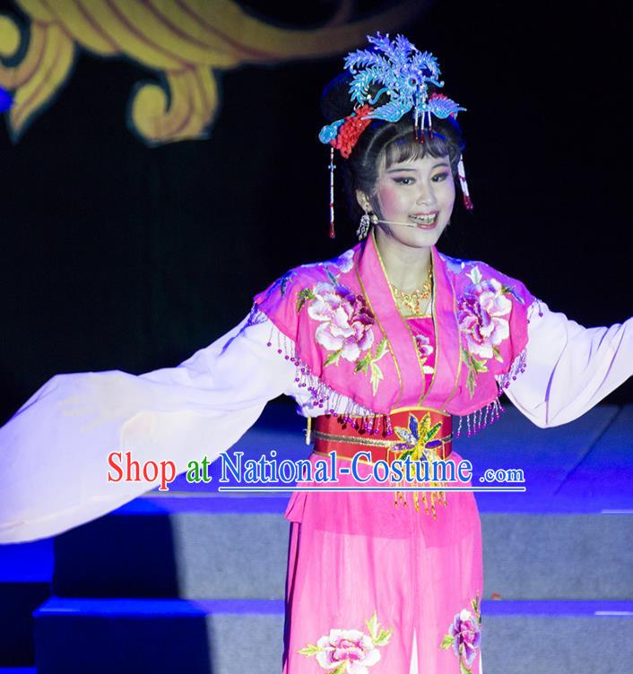 Chinese Shaoxing Opera Hua Tan Liu E Rosy Dress Garment Costumes and Headpieces Palm Civet for Prince Yue Opera Actress Imperial Consort Apparels