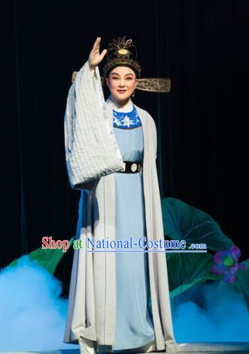 Chinese Yue Opera Xiaosheng Prefecture Liu Chong Costumes and Headwear The Magnificent Mayor Shaoxing Opera Young Male Garment Apparels