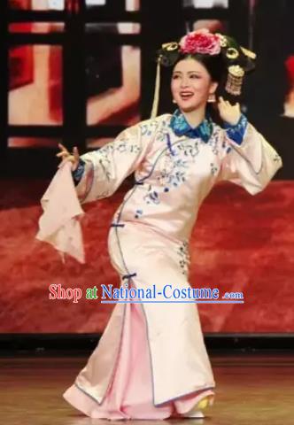 Chinese Shaoxing Opera Qing Dynasty Court Lady Dress Costumes and Headdress Emperor Guangxu Opera Hua Tan Garment Apparels