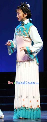 Chinese Shaoxing Opera Qing Dynasty Servant Girl Dress Costumes and Headpieces Eternal Love Yue Opera Xiaodan Garment Apparels