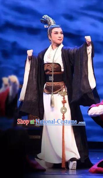 Chinese Yue Opera Xiaosheng King Wu Yue Qian Chu Apparels and Headwear Shaoxing Opera Young Male Garment Costumes