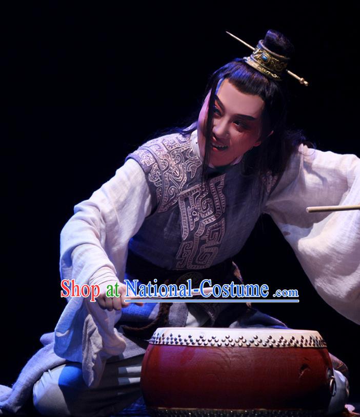 Chinese Yue Opera Scholar Xiaosheng Apparels Costumes and Headpiece Shaoxing Opera King Wu Yue Young Male Prince Garment