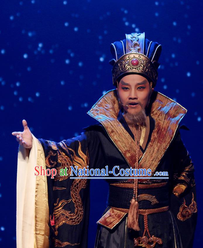 Chinese Yue Opera Elderly Male Costumes and Hat Shaoxing Opera King Wu Yue Laosheng Garment Apparels