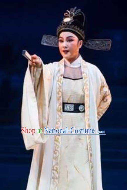 Chinese Yue Opera Young Male Scholar Costumes and Hat The Magnificent Mayor Shaoxing Opera Xiaosheng Liu Chong Garment Apparels