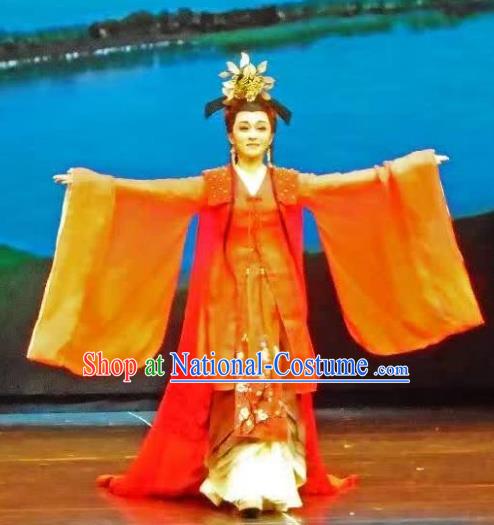 King Wu Yue Chinese Shaoxing Opera Imperial Consort Actress Dress Garment and Headpieces Yue Opera Hua Tan Apparels Costumes