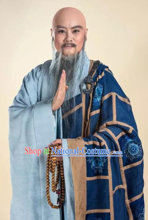 Chinese Yue Opera Laosheng Costumes Shaoxing Opera King Wu Yue Elderly Male Apparels Monk Garment Cassock