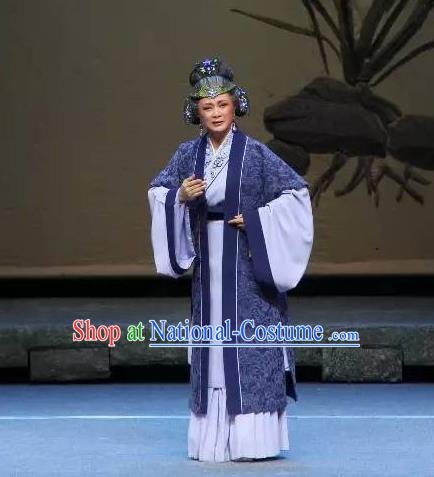 Chinese Shaoxing Opera Elderly Female Dress and Headdress The Magnificent Mayor Yue Opera Old Dame Apparels Garment Costumes