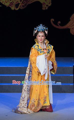 Chinese Shaoxing Opera Empress Liu E Yellow Dress Costumes and Headpieces Palm Civet for Prince Yue Opera Actress Queen Mother Garment Apparels