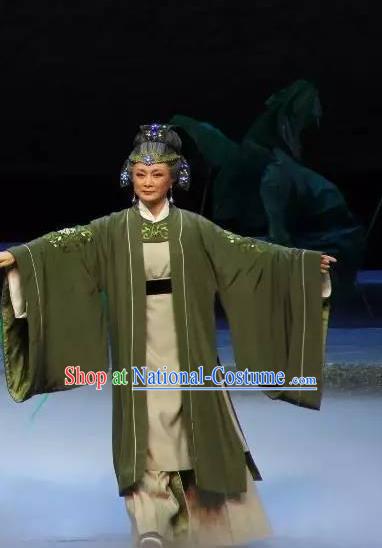 Chinese Shaoxing Opera Laodan Old Dame Dress and Headdress The Magnificent Mayor Yue Opera Elderly Female Apparels Garment Costumes