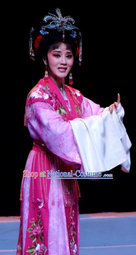 Chinese Shaoxing Opera Hua Tan Actress Garment Costumes and Headpieces Palm Civet for Prince Yue Opera Imperial Consort Rosy Dress Apparels