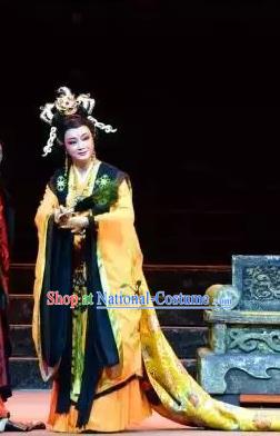 Qu Yuan Chinese Shaoxing Opera Imperial Empress Actress Dress Garment and Headpieces Yue Opera Hua Tan Queen Apparels Costumes