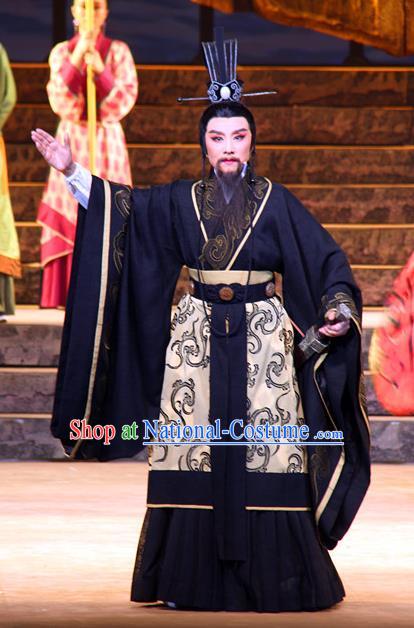 Chinese Yue Opera Chu Kingdom Official Garment and Headwear Qu Yuan Shaoxing Opera Laosheng Elderly Male Apparels Costumes