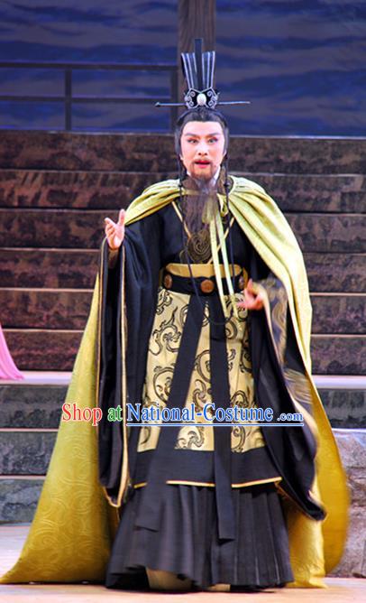 Chinese Yue Opera Chu Kingdom Official Garment and Headwear Qu Yuan Shaoxing Opera Laosheng Elderly Male Apparels Costumes