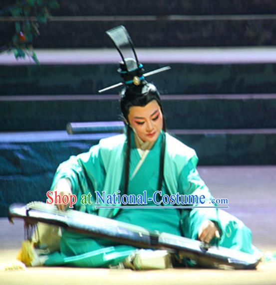 Chinese Yue Opera Young Male Scholar Garment and Headwear Qu Yuan Shaoxing Opera Xiaosheng Childe Song Yu Apparels Costumes