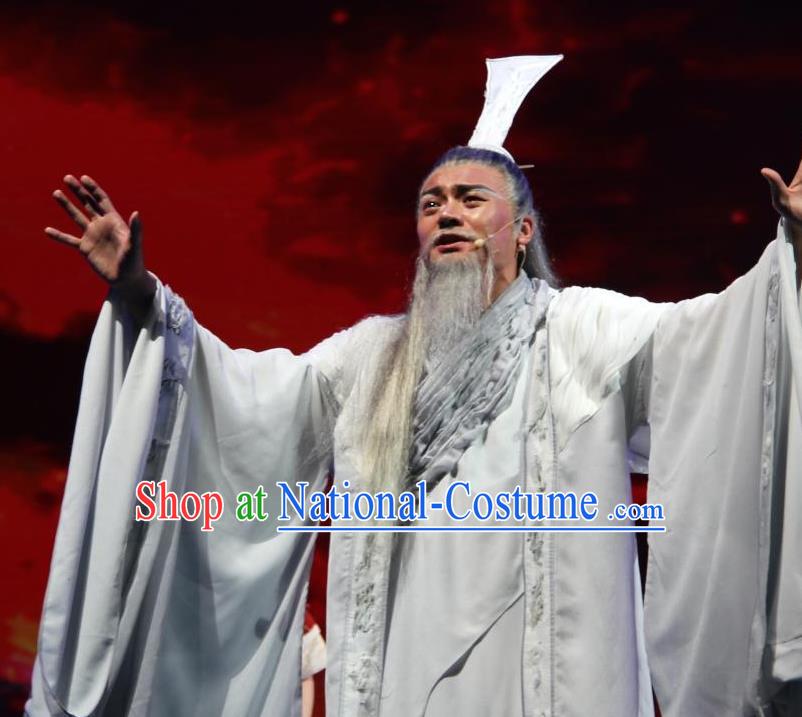 Chinese Yue Opera Laosheng Elderly Male Costumes and Headwear Qu Yuan Shaoxing Opera Poet Apparels Garment