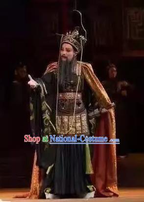 Chinese Yue Opera Elderly Male Costumes and Headwear Qu Yuan Shaoxing Opera Laosheng Apparels General Armor Garment