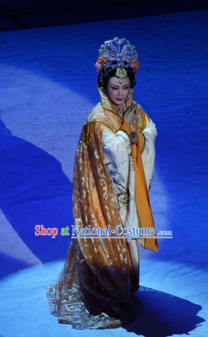 Chinese Shaoxing Opera Noble Queen Garment Costumes and Headdress Palm Civet for Prince Yue Opera Hua Tan Empress Dress Apparels