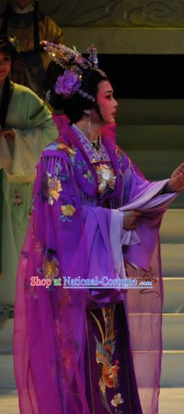 Chinese Shaoxing Opera Court Queen Purple Dress Garment and Headdress Palm Civet for Prince Yue Opera Hua Tan Empress Apparels Costumes