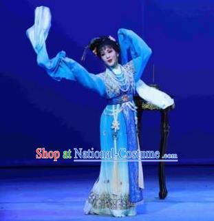 Chinese Shaoxing Opera Imperial Consort Blue Dress Garment and Headpieces Palm Civet for Prince Yue Opera Actress Apparels Costumes