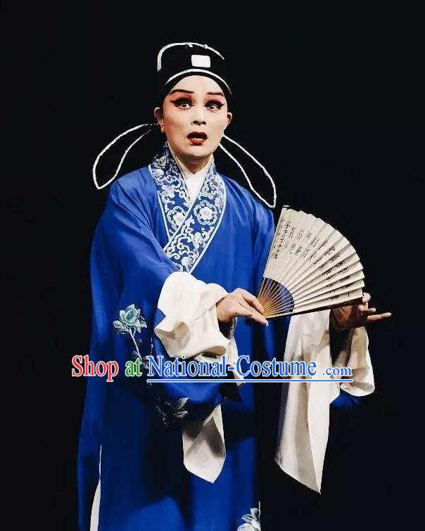 Chinese Kun Opera Young Male Role Apparels The Peach Blossom Fan Peking Opera Garment Niche Scholar Costumes and Hat