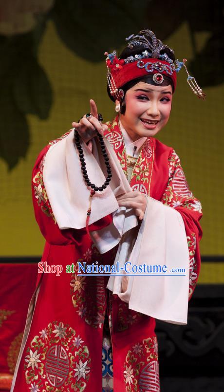 Chinese Shaoxing Opera Elderly Female Red Dress Costumes and Headdress Lai Marriage Yue Opera Lao Dan Rich Dame Garment Apparels