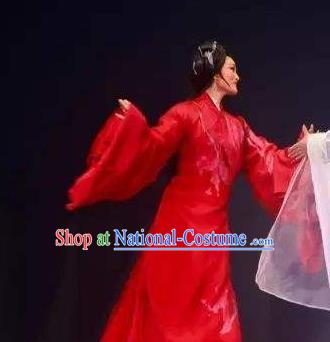 Chinese Shaoxing Opera Actress Hua Tan Red Dress Garment Costumes and Headpieces Qing Teng Kuang Ge Yue Opera Young Dame Apparels