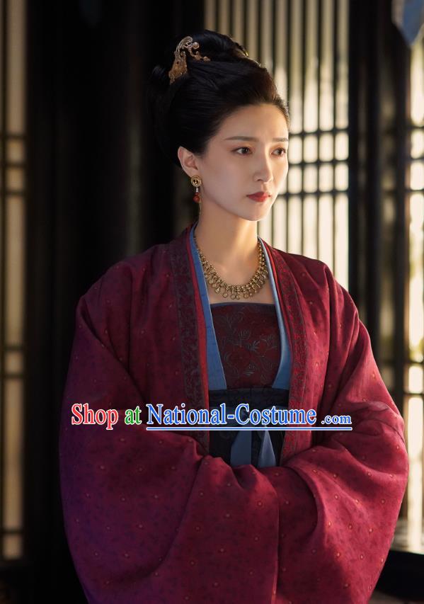 Chinese Ancient Empress Cao Danshu Garment Historical Costumes and Headpieces Drama Serenade of Peaceful Joy Song Dynasty Queen Dress Apparels