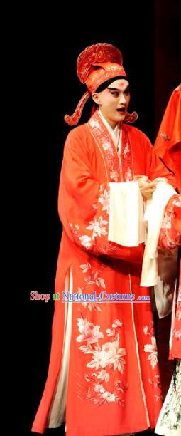 Chinese Kun Opera Xiao Sheng Wedding Apparels The Peach Blossom Fan Peking Opera Young Male Scholar Garment Costumes and Headwear