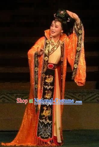 Chinese Peking Opera Queen Dou Apparels Costumes and Headpieces Han Wen Empress Yue Opera Actress Dress Garment