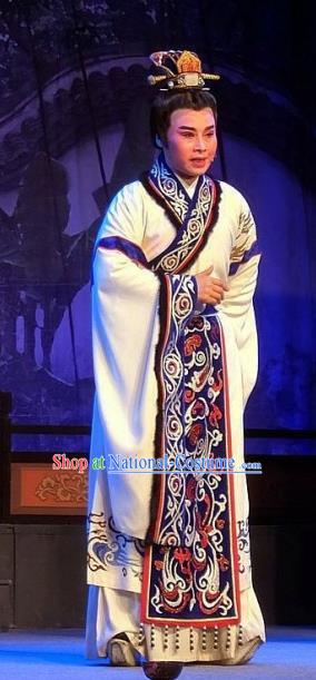 Chinese Yue Opera Han Wen Empress Young Male Garment and Headwear Shaoxing Opera Xiaosheng Emperor Wen Apparels Costumes