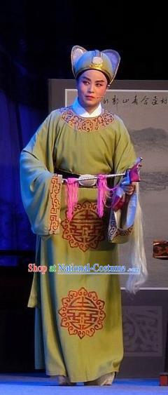 Chinese Yue Opera Young Male Garment and Headwear Shaoxing Opera Han Wen Empress Court Eunuch Apparels Costumes