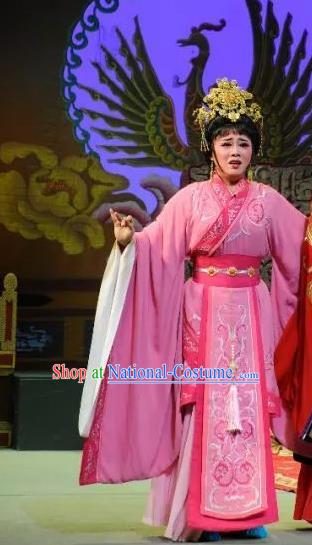 Chinese Shaoxing Opera Hua Tan Pink Hanfu Dress and Headdress Han Wen Empress Yue Opera Actress Garment Costumes Imperial Consort Apparels