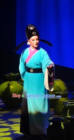 Smoky Rain Celadon Chinese Yue Opera Niche Garment Costumes and Hat Shaoxing Opera Young Male Scholar Yao Shanglin Apparels Clothing