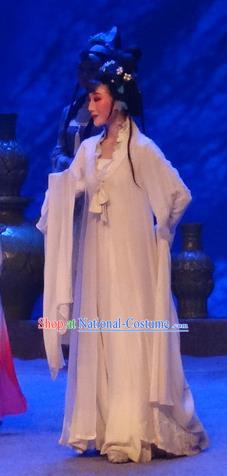 Chinese Shaoxing Opera Actress Liu Hanyan White Dress and Headpieces Smoky Rain Celadon Yue Opera Hua Tan Garment Apparels Costumes