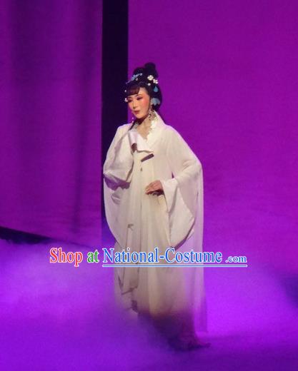 Chinese Shaoxing Opera Actress Liu Hanyan White Dress and Headpieces Smoky Rain Celadon Yue Opera Hua Tan Garment Apparels Costumes