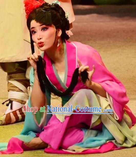 Chinese Shaoxing Opera Young Female Rosy Dress Apparels Costumes and Hair Accessories Smoky Rain Celadon Yue Opera Diva Garment