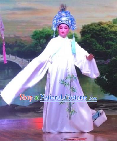 Chinese Yue Opera Xiaosheng Garment and Headwear The Crimson Palm Shaoxing Opera Young Male Scohlar Lin Zhaode Apparels Costumes Niche White Robe