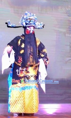 Chinese Yue Opera Official Bao Zheng Garment and Headwear The Crimson Palm Shaoxing Opera Elderly Male Apparels Costumes Embroidered Robe Vestment