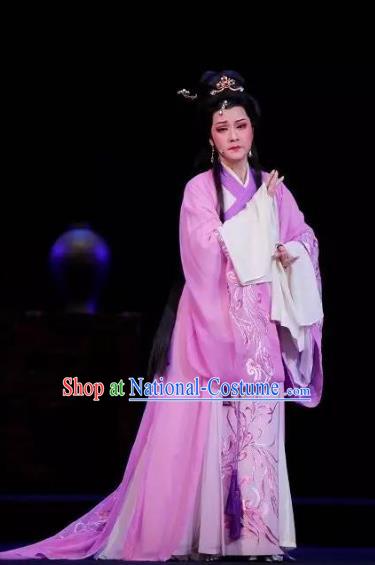 Tong Que Tai Chinese Shaoxing Opera Hua Tan Apparels Costumes and Headpieces Yue Opera Young Beauty Diao Chan Purple Dress Garment