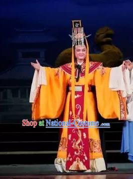 Chinese Yue Opera Emperor Xian Garment Costumes and Headwear Tong Que Tai Shaoxing Opera Young Male Embroidered Robe Apparels