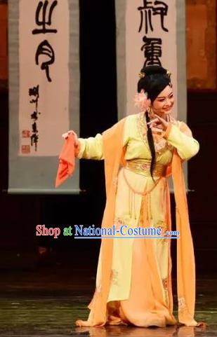 Chinese Shaoxing Opera Young Lady Chen Sanliang Costumes and Headpieces Yue Opera Courtesan Dress Garment Apparels