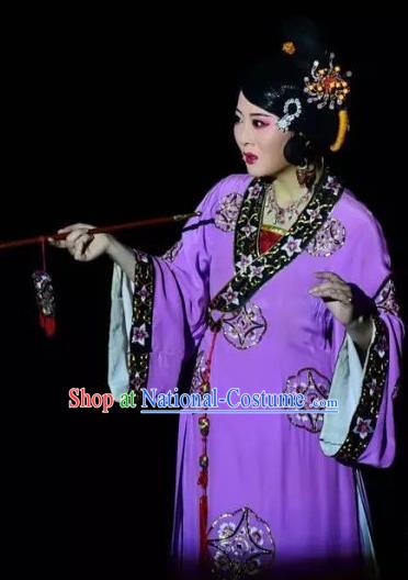 Chinese Shaoxing Opera Chen Sanliang Purple Dress Apparels Costumes and Headpieces Yue Opera Female Role Actress Garment