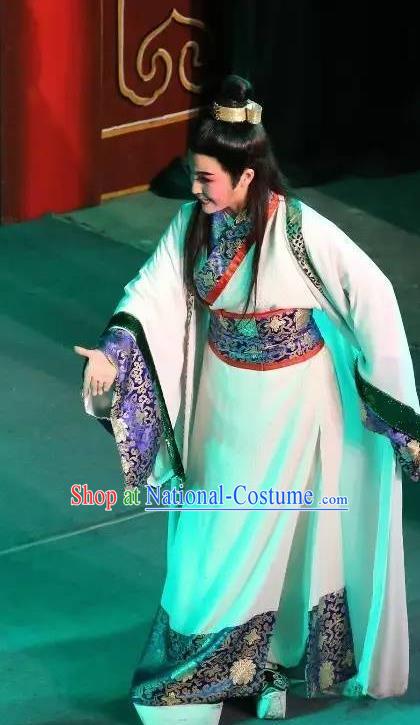 Chinese Yue Opera Baihua River Young Male Liu Wenlong Costumes and Headwear Shaoxing Xiaosheng Opera Scholar Garment Apparels