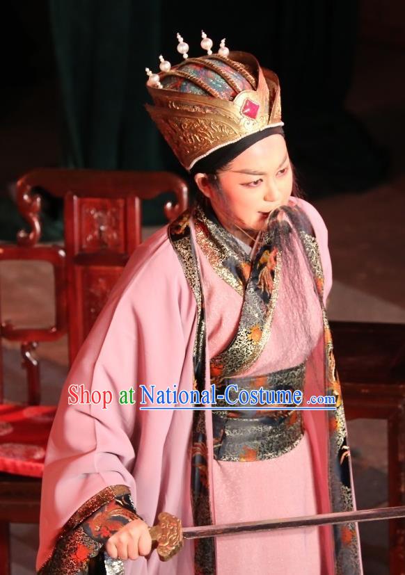 Chinese Yue Opera Baihua River Elderly Male Ling Bing Costumes and Headwear Shaoxing Opera Laosheng Garment Apparels