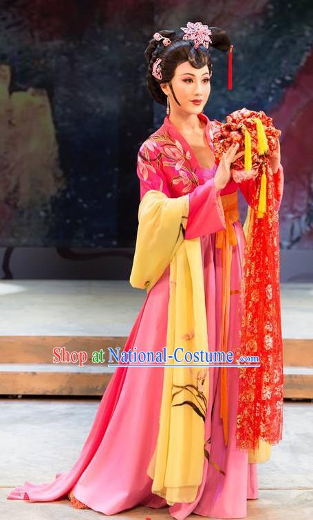 Chinese Shaoxing Opera Hua Tan Dress Garment Apparels and Hair Accessories Xiu Qiu Ji Yue Opera Noble Lady Wang Baochuan Costumes