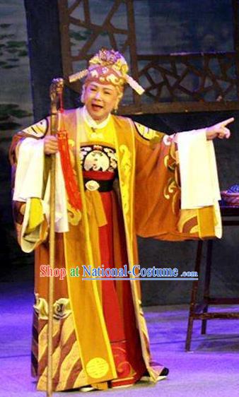 Chinese Shaoxing Opera Old Dame Dress Apparels Costumes and Headdress Mo Chou Nv Yue Opera Elderly Female Garment